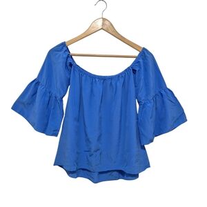 Lilly Pulitzer Silk Off-Shoulder Sanilla Top Lapis Blue SIZE XXS